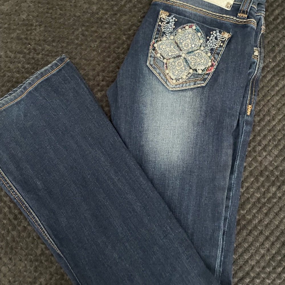 Cello Women's Boot Cut Jeans - Dark Blue with Embroidery